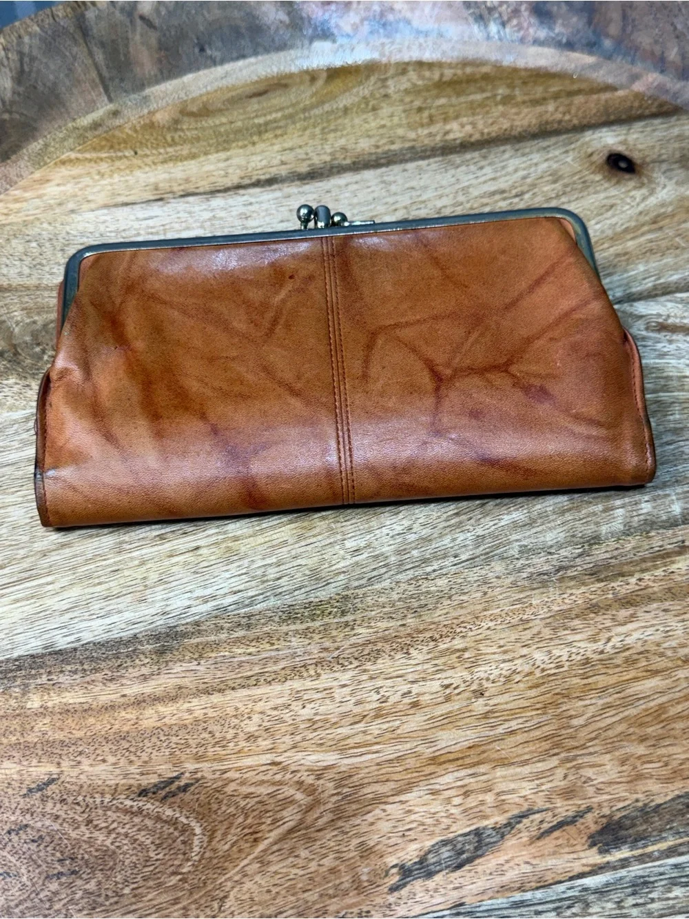Vintage Leather Wallet Baronet Cognac Kiss Lock Organizer